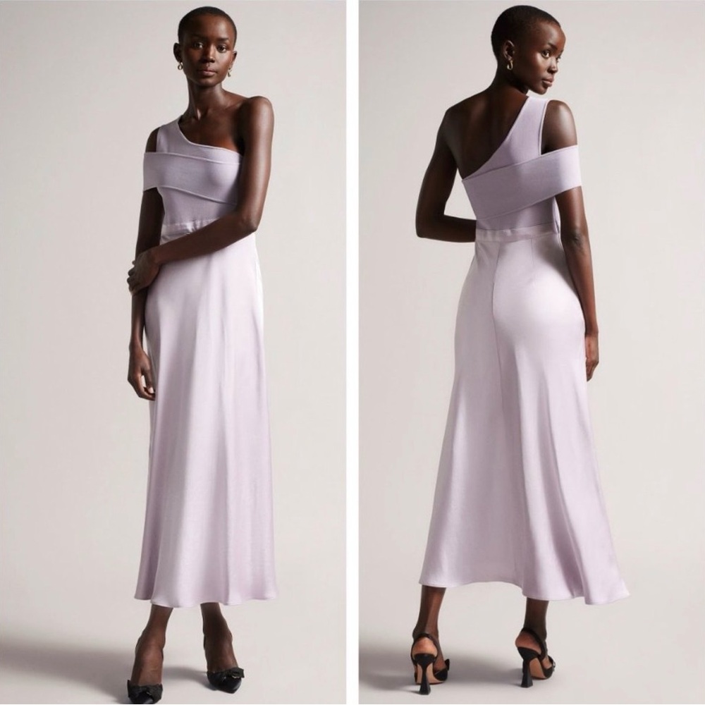 Ted Baker Lilac Satin Silk One-Shoulder Dress